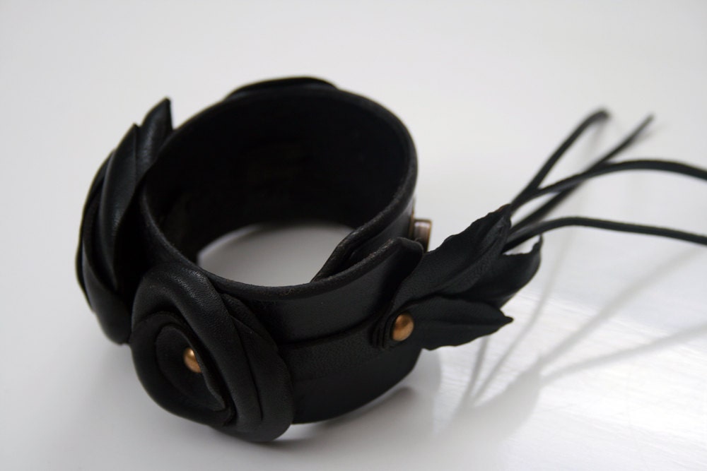 Autumn Rose Leather Cuff - Choice of Color Leather and Hardware - Part of the Rosa Collection of Leather Accessories