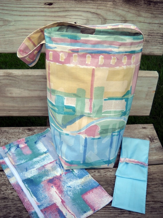 Knitting Bag, 3 piece set, Zipper Pouch, dpn or hook case, Crochet Bag, Lined Padded Drawstring Pockets, Kip or Wip Bag, Travel