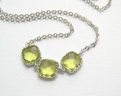 Apple Green Earrings - Silver Trio Necklace - Bridesmaid Necklace Jewelry Gift - Simple Minimalist Necklace
