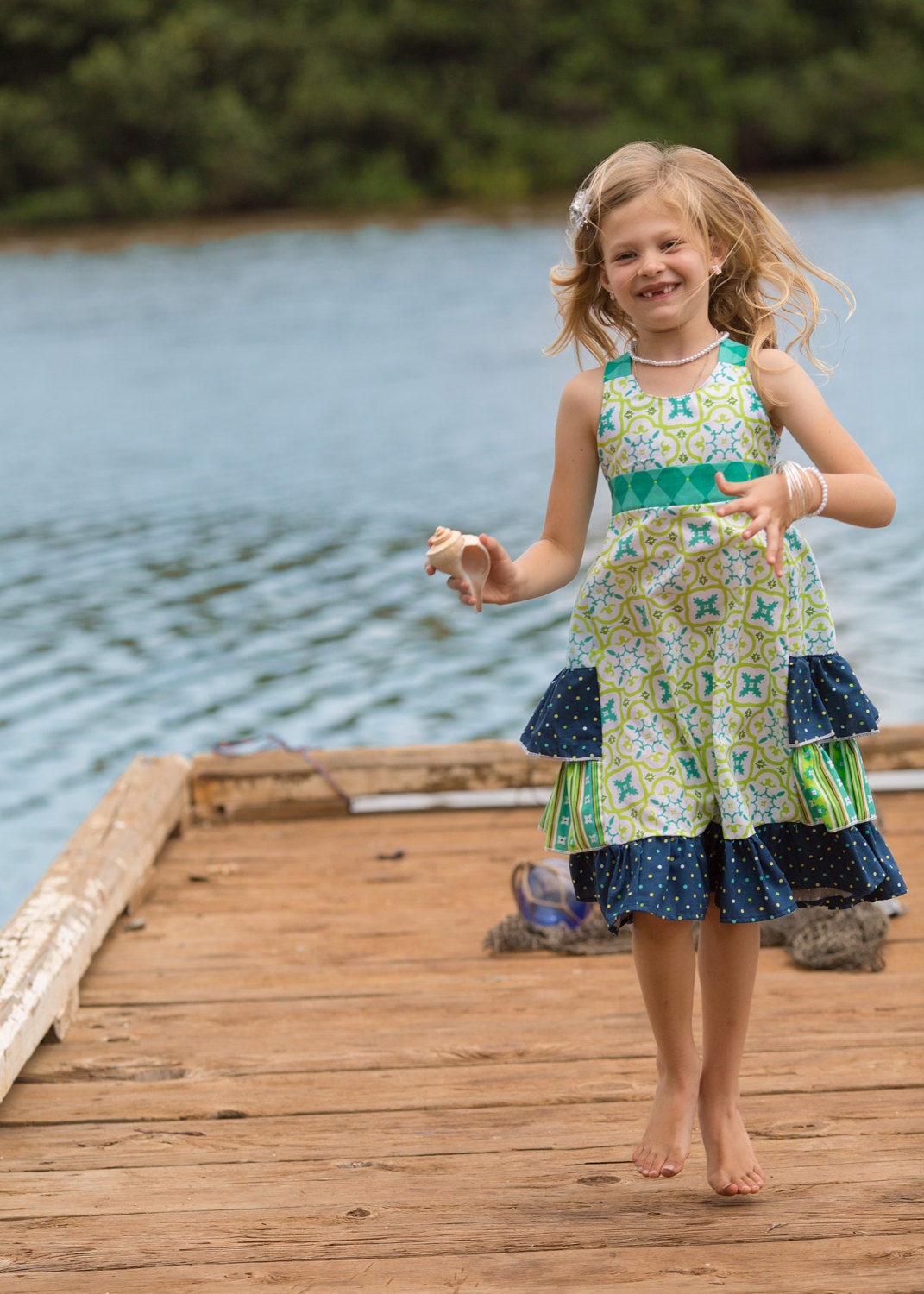 Girls Ruffle Dress, Ocean Serenity, by SunLoveShirts