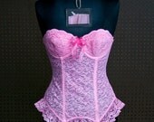 Vintage Neon Pink Lace Corset "New Romantics" Tie-dyed Bustier Top B/C 36/38