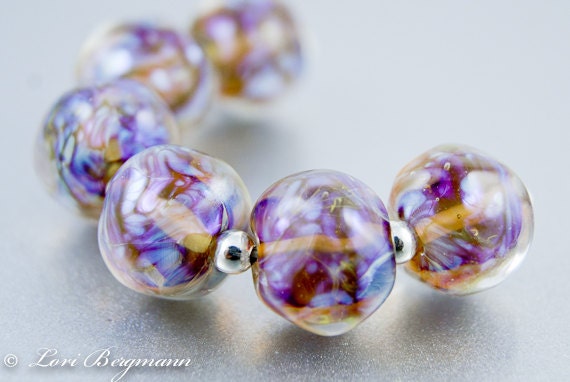 Lampwork Glass Beads, Handmade, Rustic, Purple Blue, Gossamer Nuggets