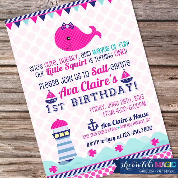 Printable Party Invitation- Little Squirt Sail-ebration Pink Navy Il_170x135
