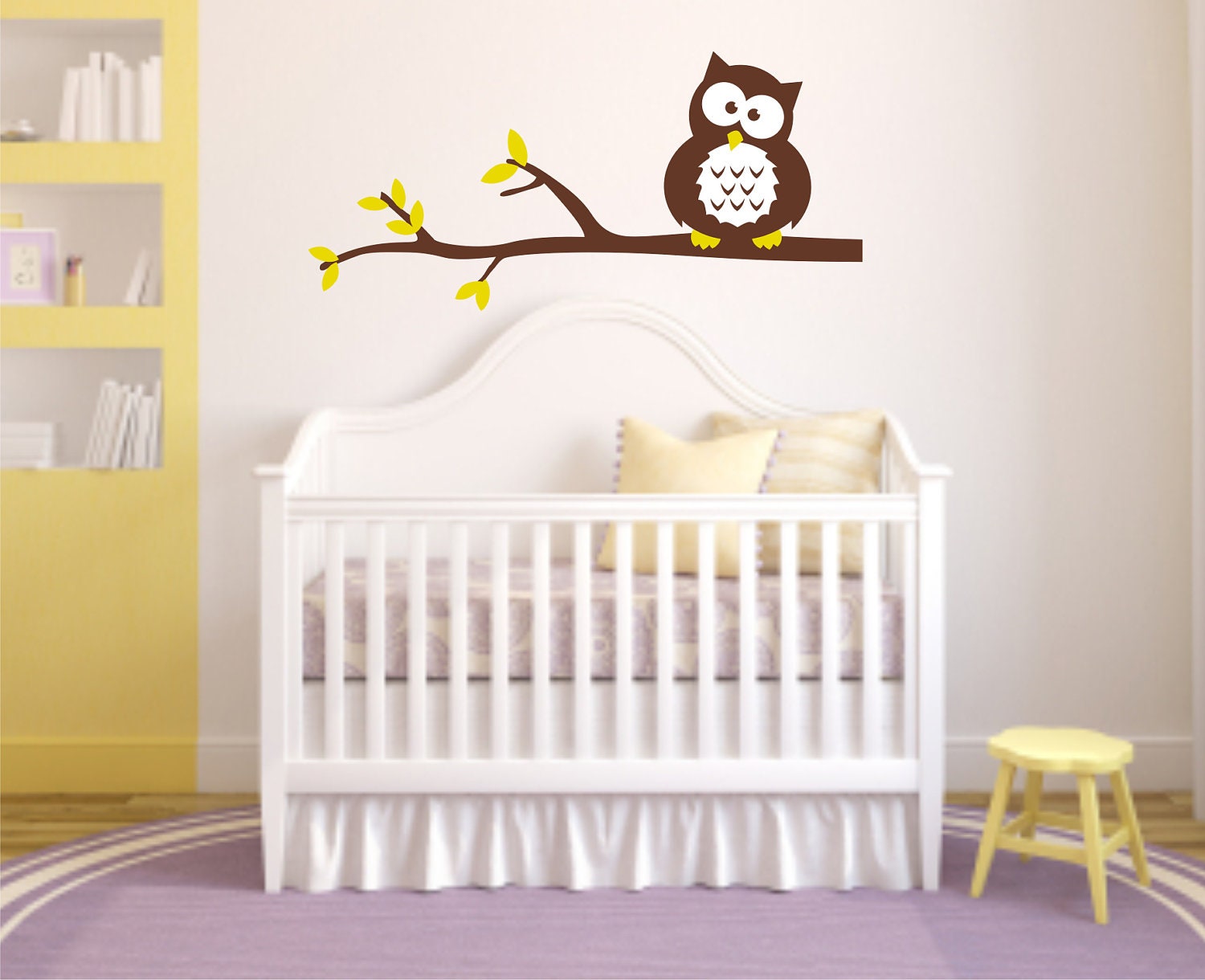 Owl Perched on Tree Branch Vinyl Wall Decal - Owl Vinyl Wall Decal - Baby Room Owl Vinyl Wall Decal - Child's Room Vinyl Wall Decal