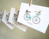 Set of 4 - Vintage Bicycle with Flower Basket Thank You Cards
