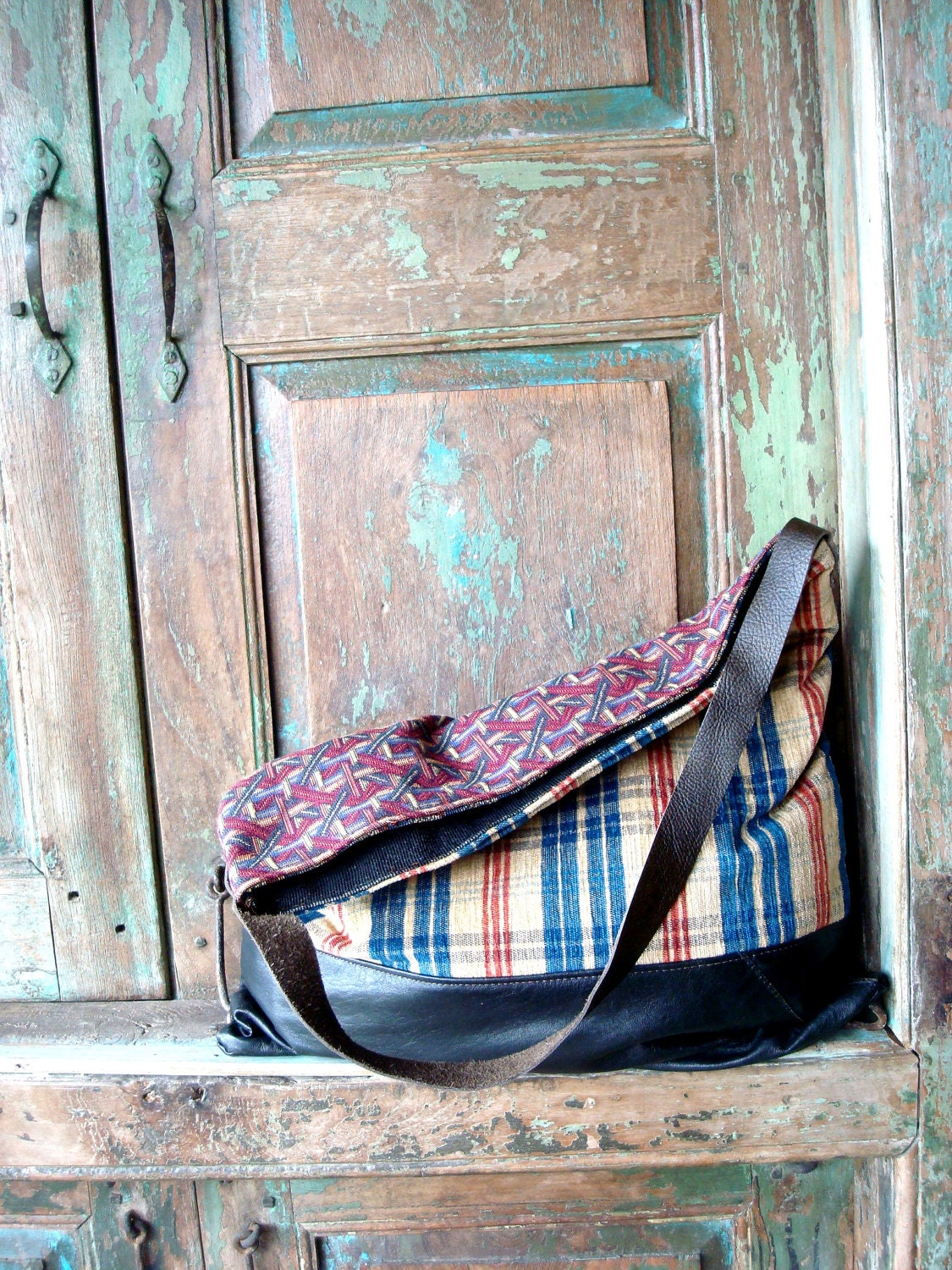 Handmade brown and black leather  Purse or Bag