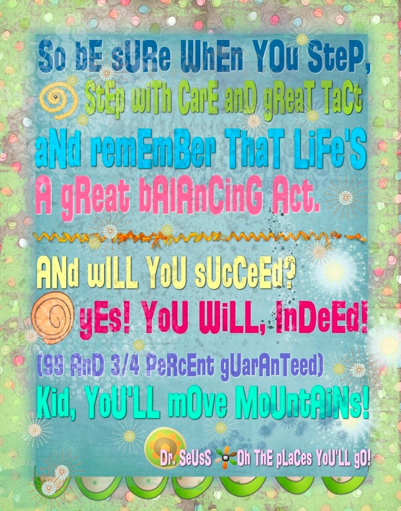 Dr Seuss 11x14 Word Art Print - Graduation Life Print - Lifes a Great Balancing Act - Poster
