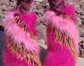 Furry Boot Covers, Pink Monster Attack- Sparkle Hot Pink & Bubble Gum Pink