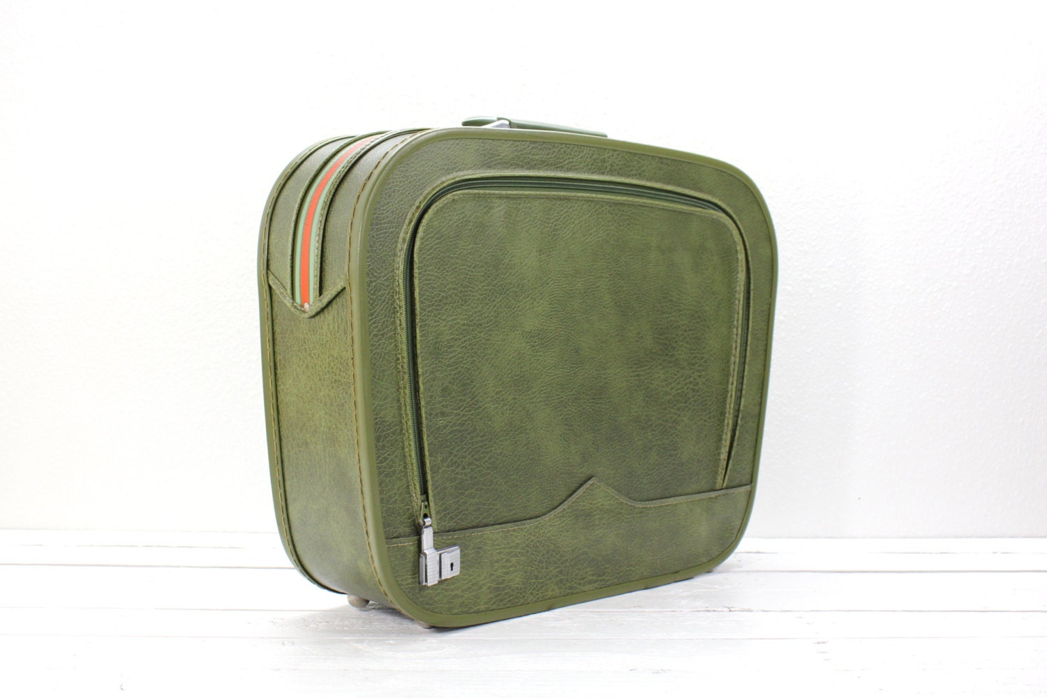Retro Green Soft Suitcase Mod Stripes-Large