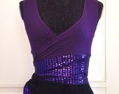 Two-tone Purple/Black Wrap Top Sparkle Metallic Faux Sequin Choli Bellydance Burlesque Yoga Dance Burning Man Festival Hooping