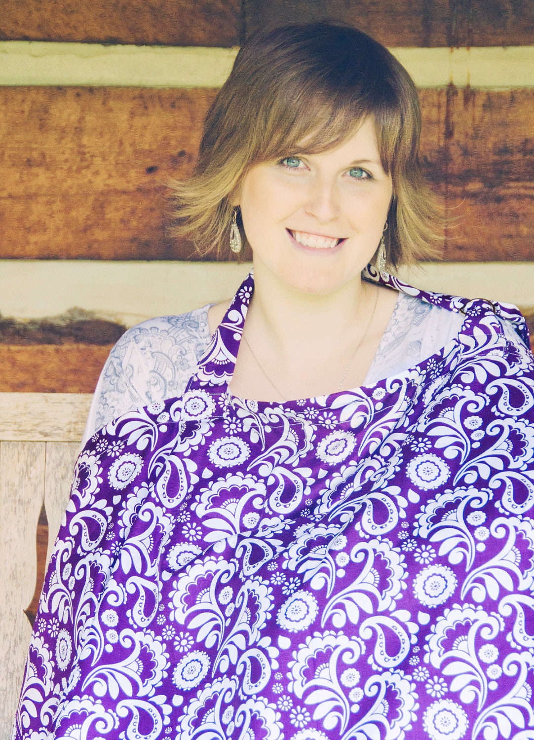 Breastfeeding Cover with Pocket Large Nursing Cover Purple Violet White Flourish Paisley Flower - Fantasy
