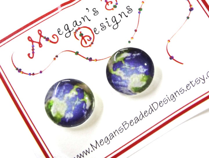 Earth Earrings - Glass Cabochon Posts - Glamour365