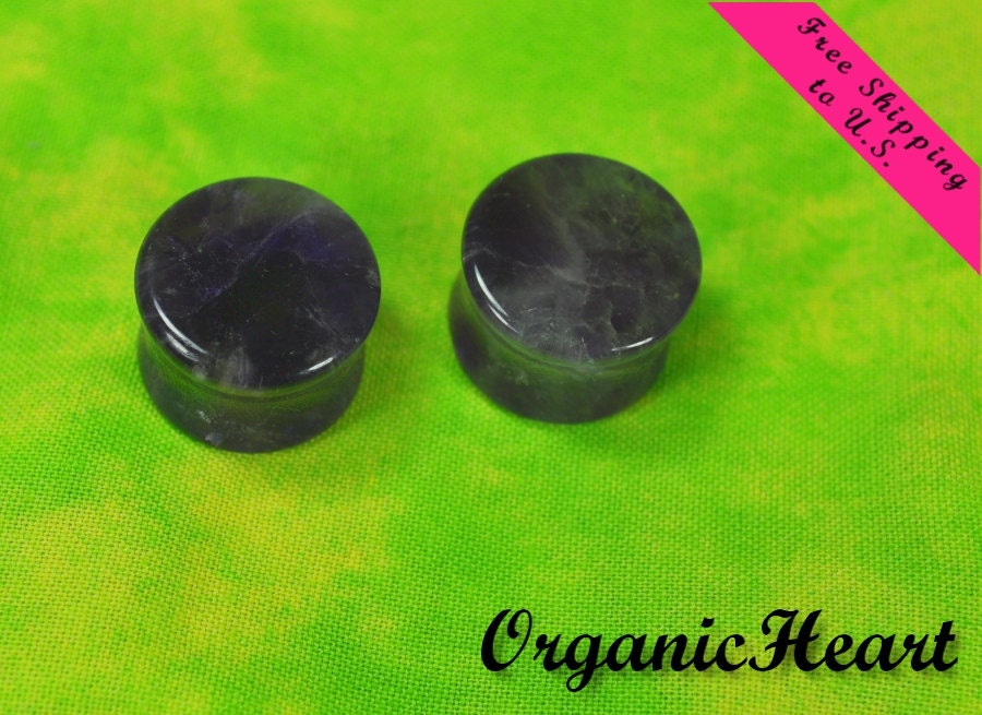 Amethyst Organic Ear Plugs 7/8" (22mm) Handmade Hand Carved Stone Body Jewelry Piercing Earrings 7/8 Inch