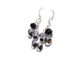 Studded Dangle Earrings - Diamond Studs - Black, Grey Crystal Rondelle Beads - Dangle Stud Earrings