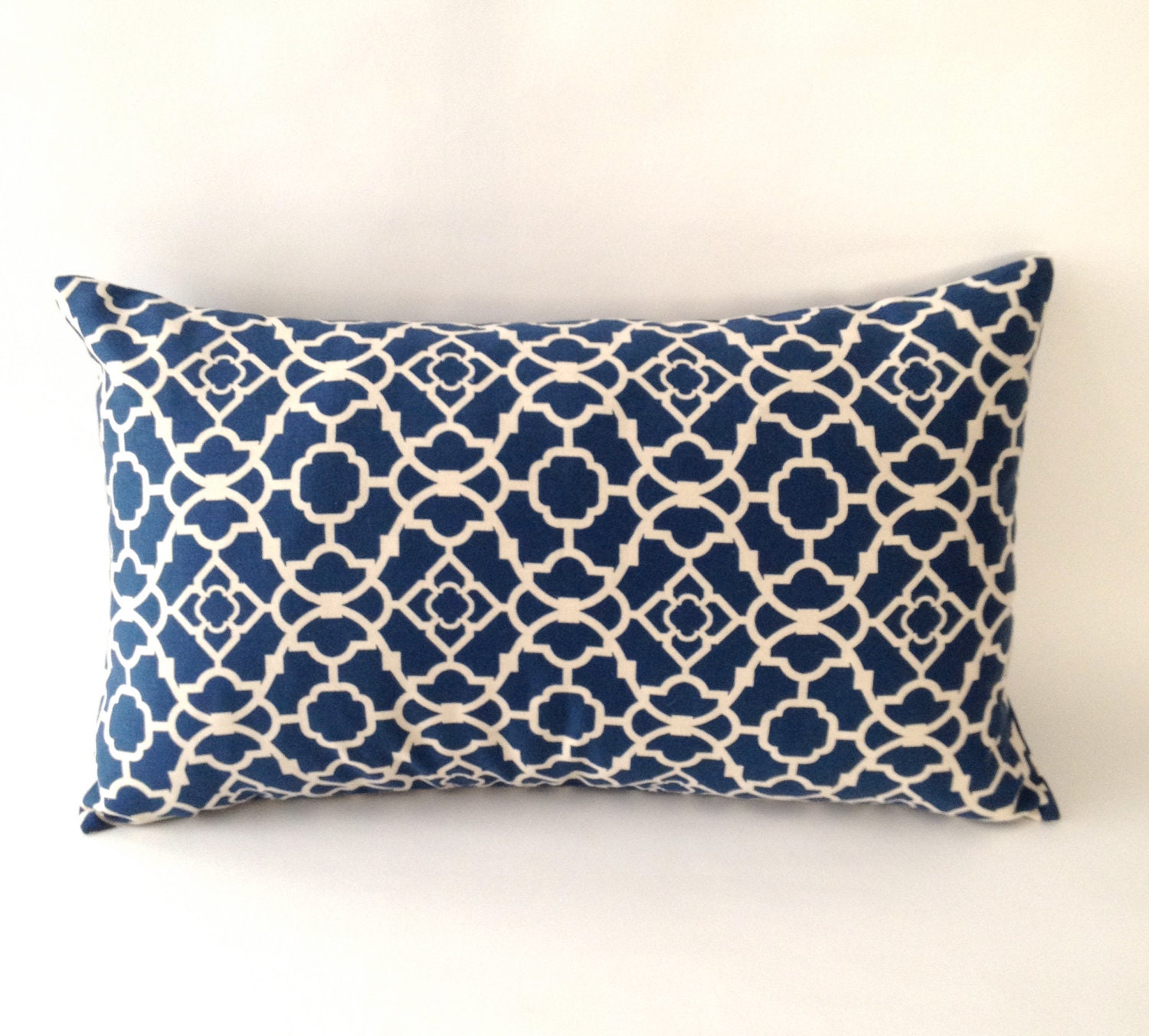 10x20 Dark Blue & Off White Decorative Pillow Cover - Moroccan Lattice Print Medium Weight Cotton- Invisible Zipper Closure- Cushion Cover