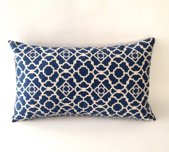 10x20 Dark Blue & Off White Decorative Pillow Cover - Moroccan Lattice Print Medium Weight Cotton- Invisible Zipper Closure- Cushion Cover
