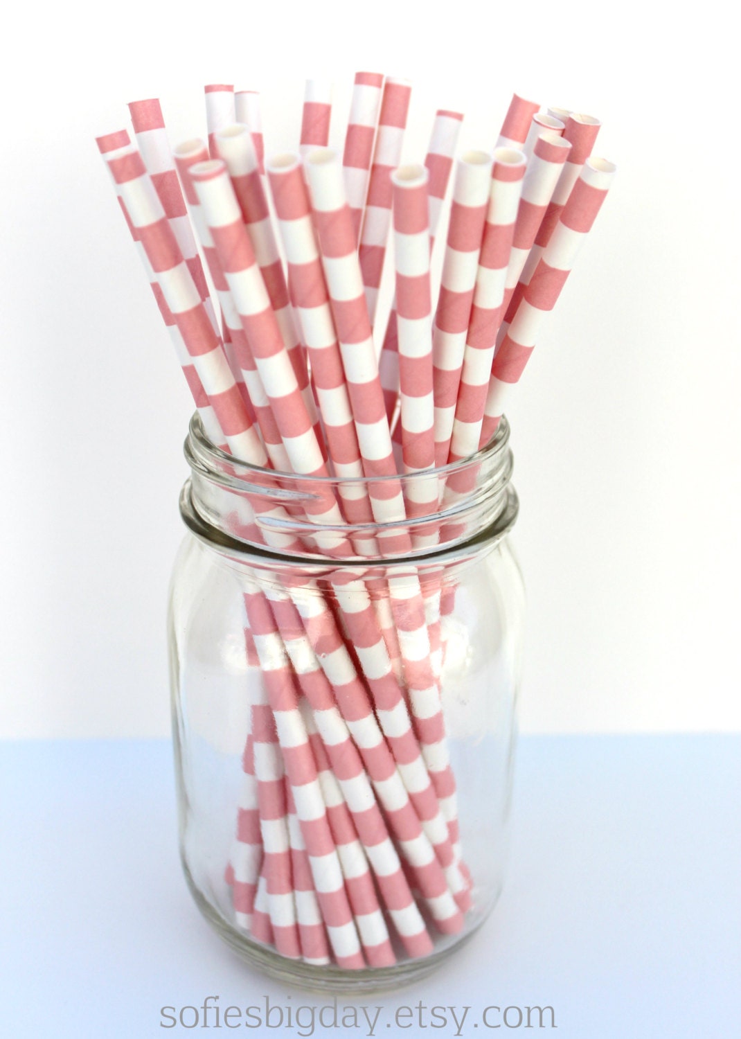SOFT PINK Horizontal Stripe Straws- pink paper straws- pink cake pop sticks- paper straws- printable flags-25 count Il_170x135
