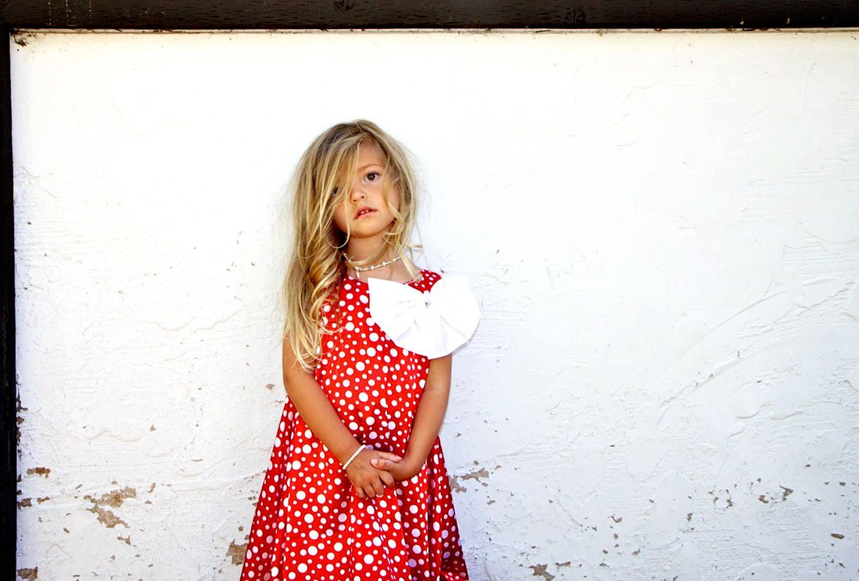 Elegant Red and White Polka Dot Charmeuse Satin Dress