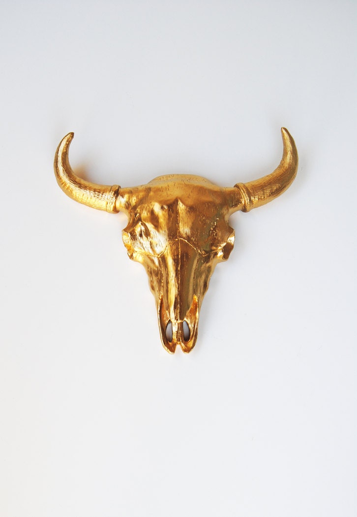 The Draper - Gold Resin Buffalo/Bison Skull Head- White Faux Taxidermy- Chic & Trendy
