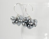 Small Gray Faux Pearl Beaded Cluster Dangle Earrings - Handmade Jewelry - Bridesmaid Gift - Wedding Jewelry - Ready to Ship