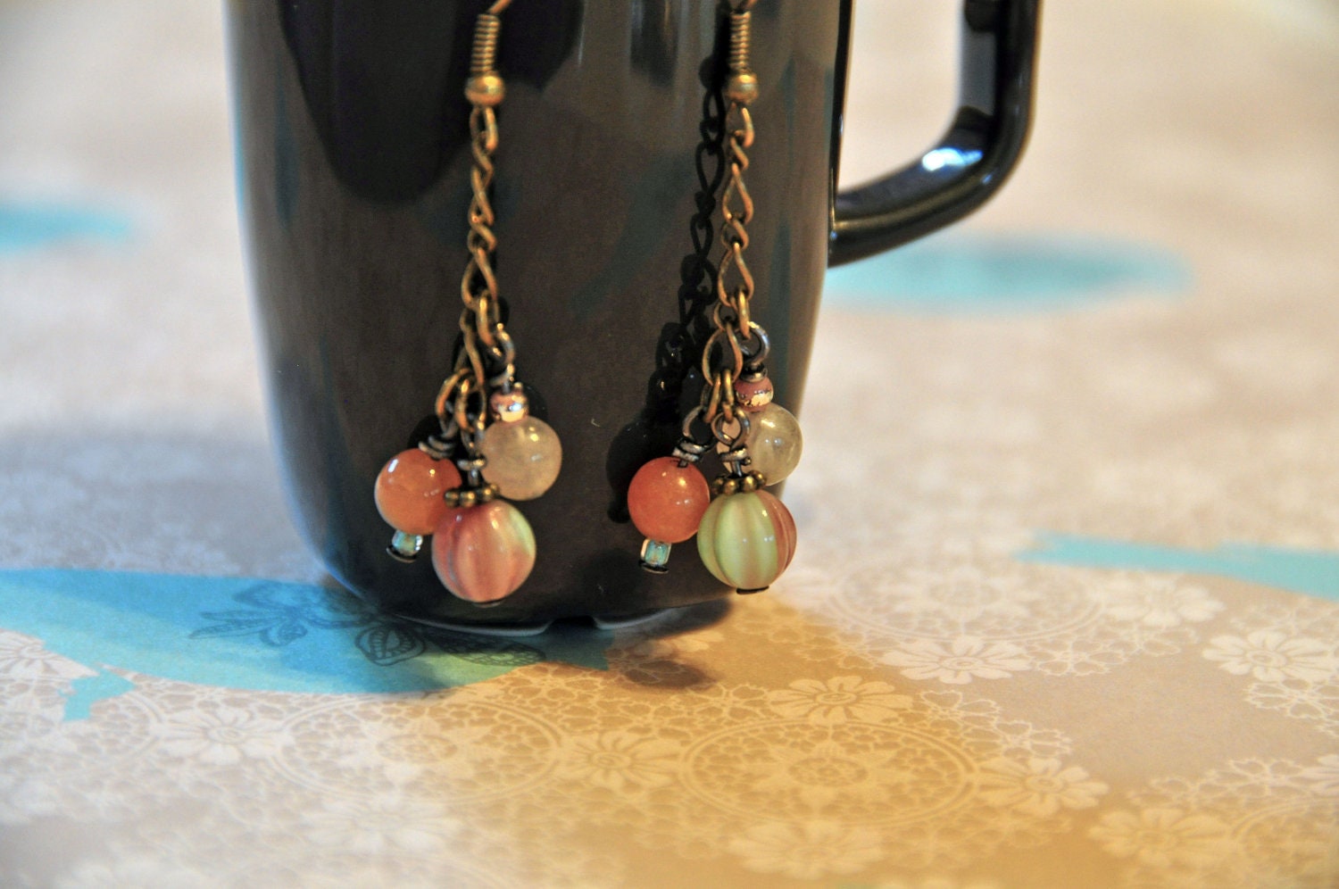 Melon Bead Bunch Earrings - fashion, glass, dangle earring