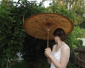 Vintage Wedding Bridal Parasol Umbrella Asian Japanese Accessory Tan Black Ready to Ship