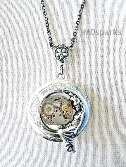 Fairy Steampunk Locket in silver