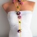 Lariat Necklace Flower Necklace Purple and Pink Hand Crochet Flowers Lariat Scarf Necklace