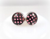 Polka Dot Earrings Pink and Black Tween Jewelry Teen Jewelry Cute Fun Earrings