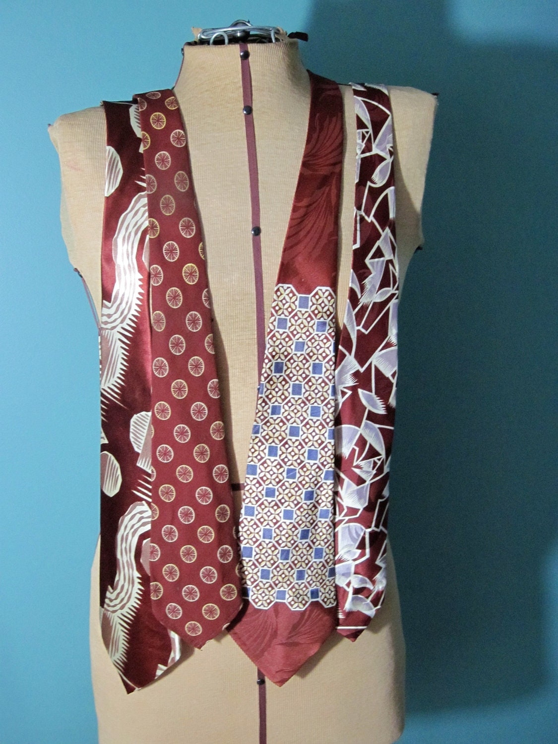 Four Fabulous Mid Century Maroon Neckties