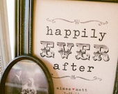 HAPPILY EVER AFTER Rustic Wedding Sign - Personalized  8x10 on Kraft Paper