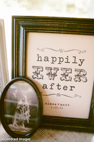 HAPPILY EVER AFTER Rustic Wedding Sign - Personalized 8x10 on Kraft Paper