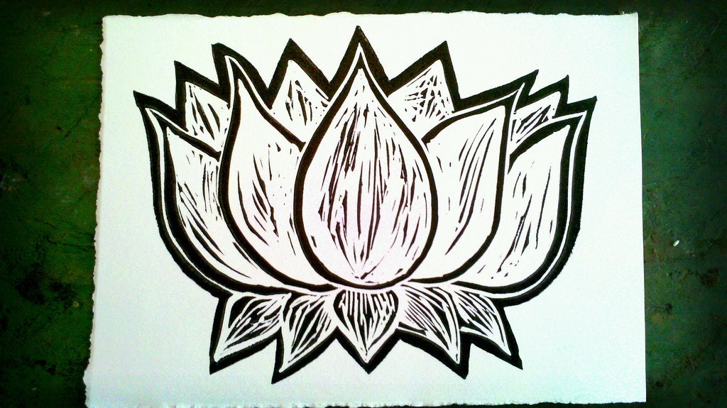 5x7  namaste yoga lotus zen flower block print