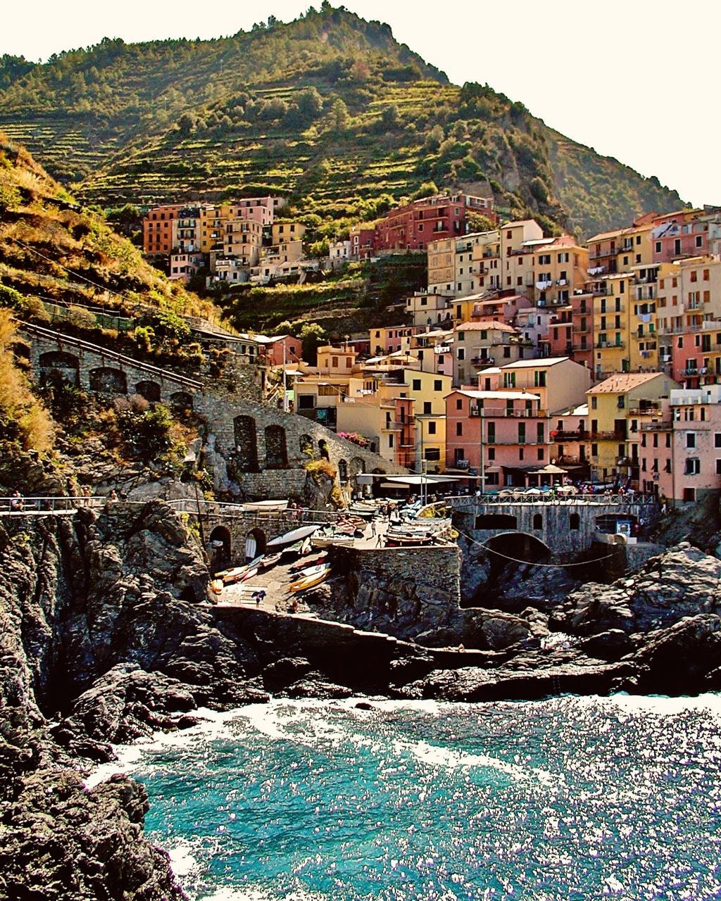Manarola - Cinque Terre Photograph - Italy Photography - 8 x 10 Photo - Colorful - Italian Vacation - Coastal Decor - Golden Turquoise Water