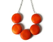 Orange Chunky Necklace with Geometric Big Round Wood Beads on Chain, Statement Jewelry in Tangerine Tango Etsy Orange