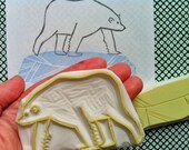 polar bear rubber stamp set - hand carved rubber stamp - hand carved stamp - polar bear and ice - set of 2