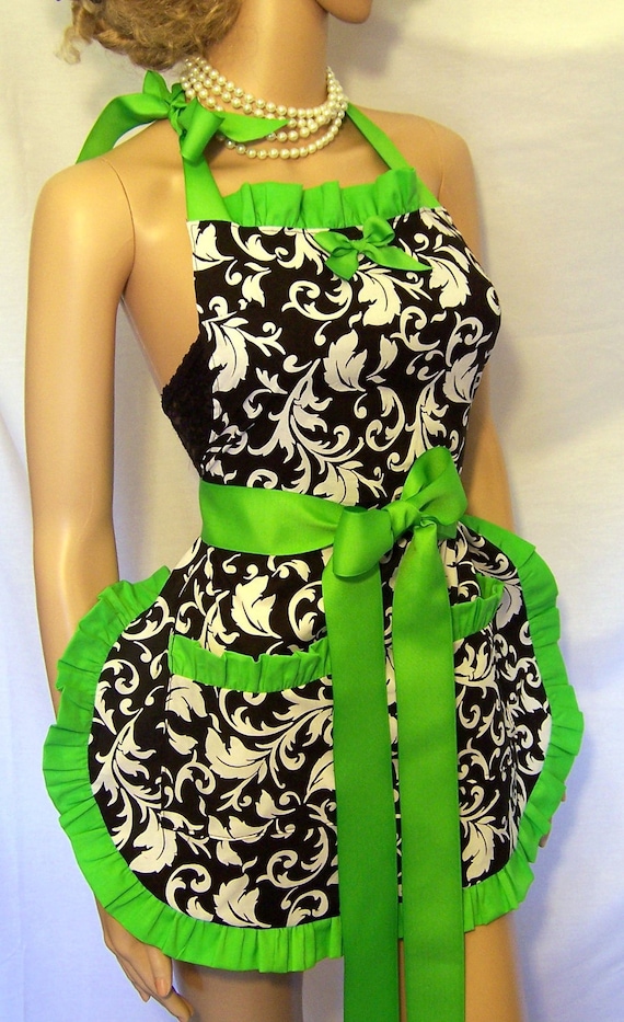 SALE,Damask Florentine  Apron Black and White, ALL COLORS