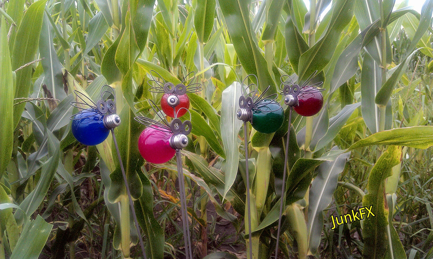 5 Light bulb bee 36 inch stake. Hand made in Iowa by junkfx Free Shipping