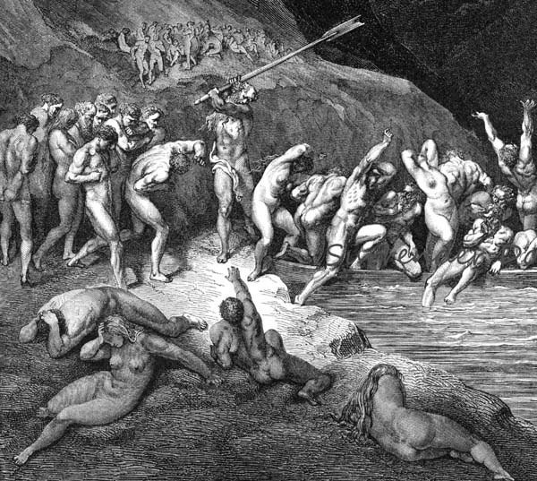 Doomed Souls Cross Acheron Inferno Canto 3 Engraving Gustave Dore' Hell
