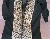 Late 20's Black Wool Coat with Fur Trim