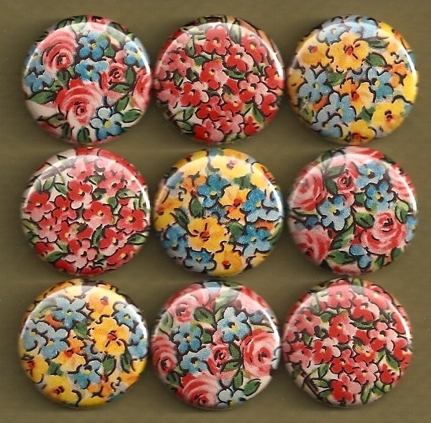 One Inch Magnet Set - 1950s Wrapping Paper Flowers