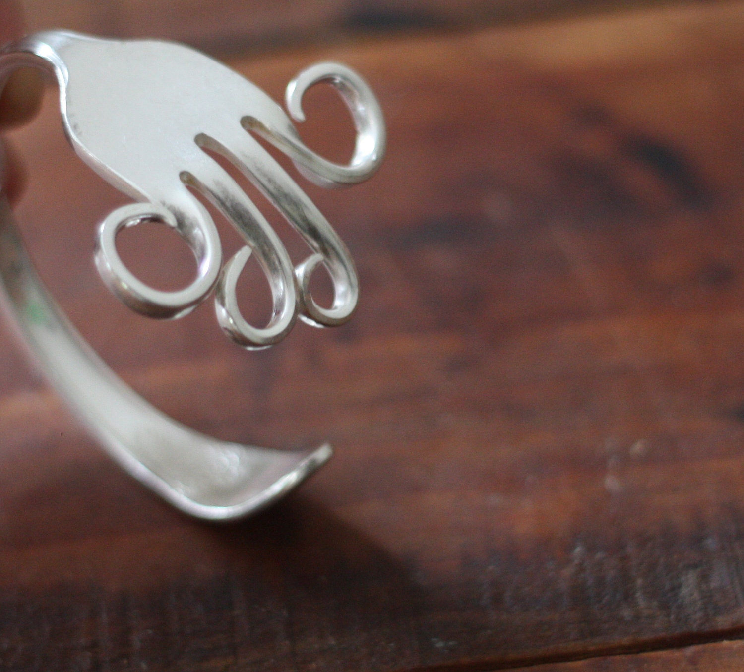 First Love Engraved Antique Silverplate Fork Bracelet