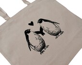 Canvas Tote Bag -  Penguins in Love - Large Natural Canvas tote bag