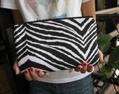 50% off SALE Large pouch, silk cotton clutch, handmade gift, iphone - Zebra