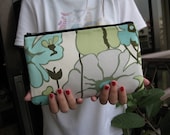 SALE 50% off Large pouch, silk cotton clutch, handmade, iphone - August fields modern love