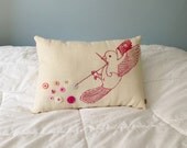 The Button Collector screen printed embroidered pillow - Pinks on Oatmeal