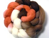 Handdyed Merino Wool Roving - Phoebe - brown, tan, coral, white