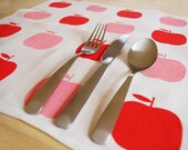 2x 'Apples' Napkins (Pink and Burnt Orange/Red on White Linen)