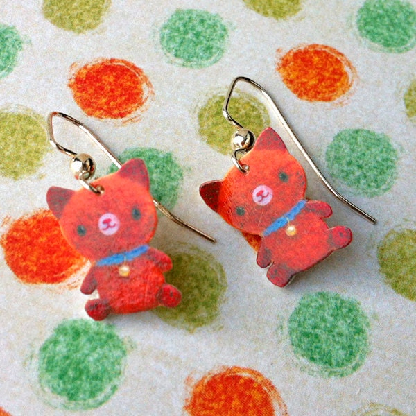 Amigurumi Kingdom Orange Kitty Cat Dangle Earrings