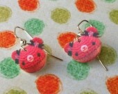 Amigurumi Kingdom Pink Cupcake Bear with bows Dangle Earrings